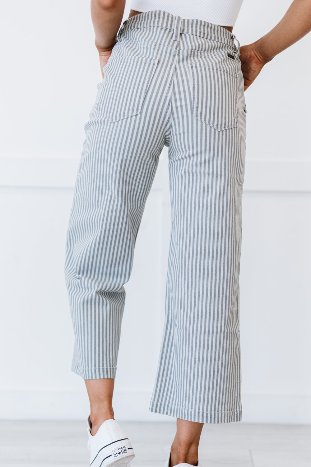 Pinstripe Wide Leg Cropped Jeans