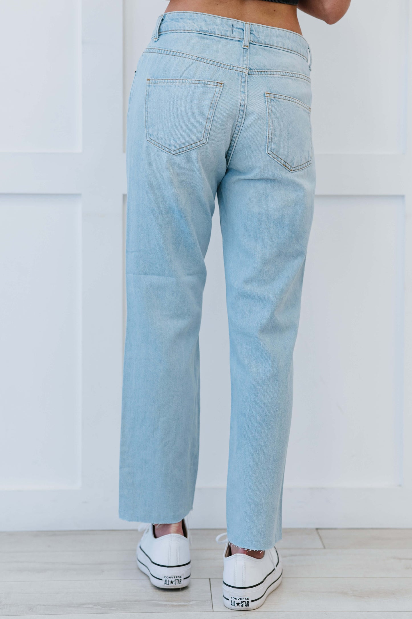 Distressed Raw Hem Mom Jeans