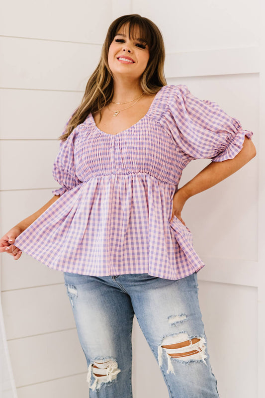 Purple Plaid Smocked Babydoll Top