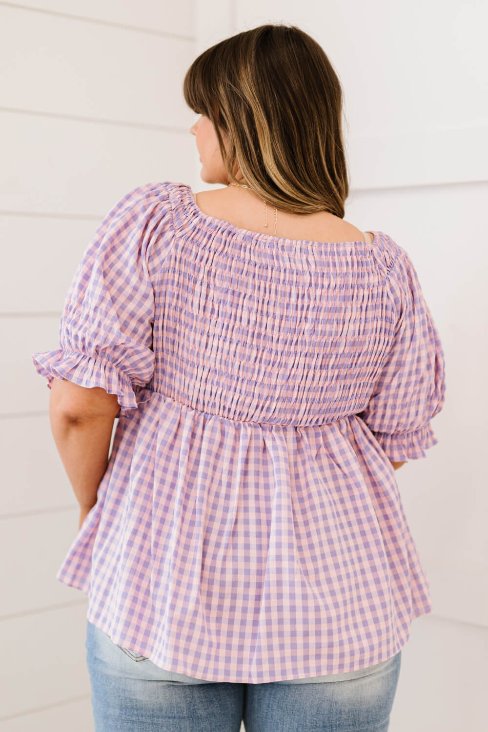 Purple Plaid Smocked Babydoll Top