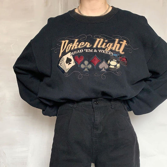 Casual Crewneck embroidered "Poker Night; Read 'em & Weep"