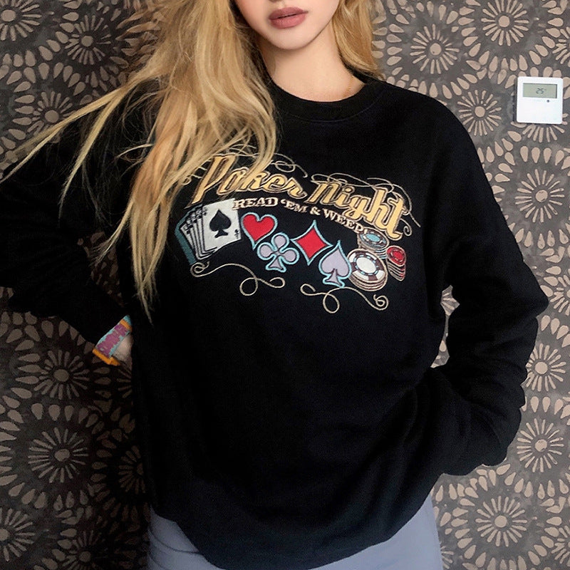 Casual Crewneck embroidered "Poker Night; Read 'em & Weep"