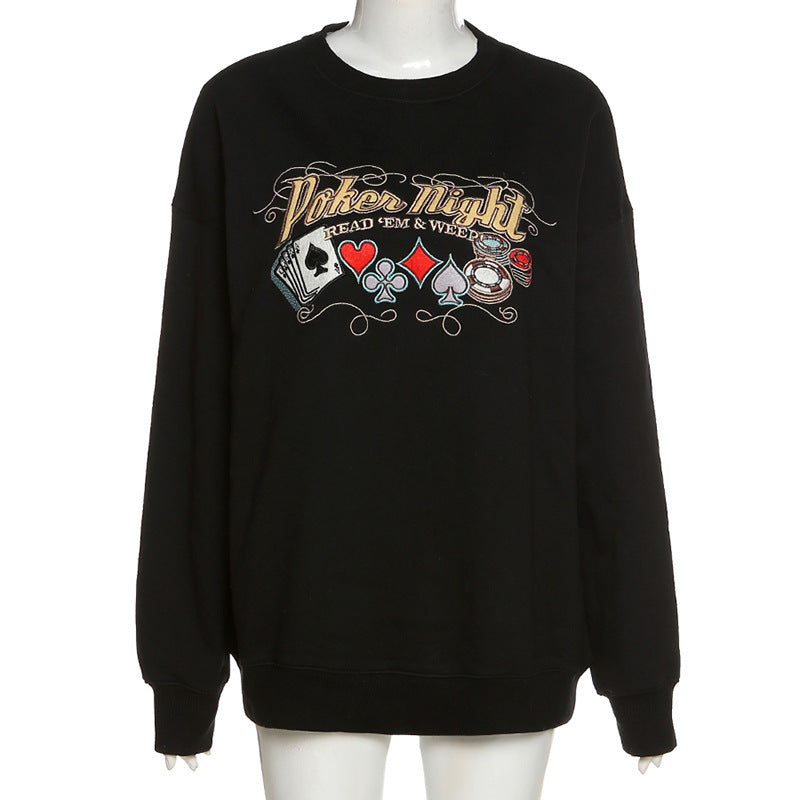 Casual Crewneck embroidered "Poker Night; Read 'em & Weep"