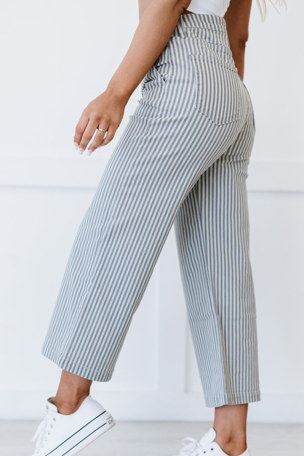 Pinstripe Wide Leg Cropped Jeans