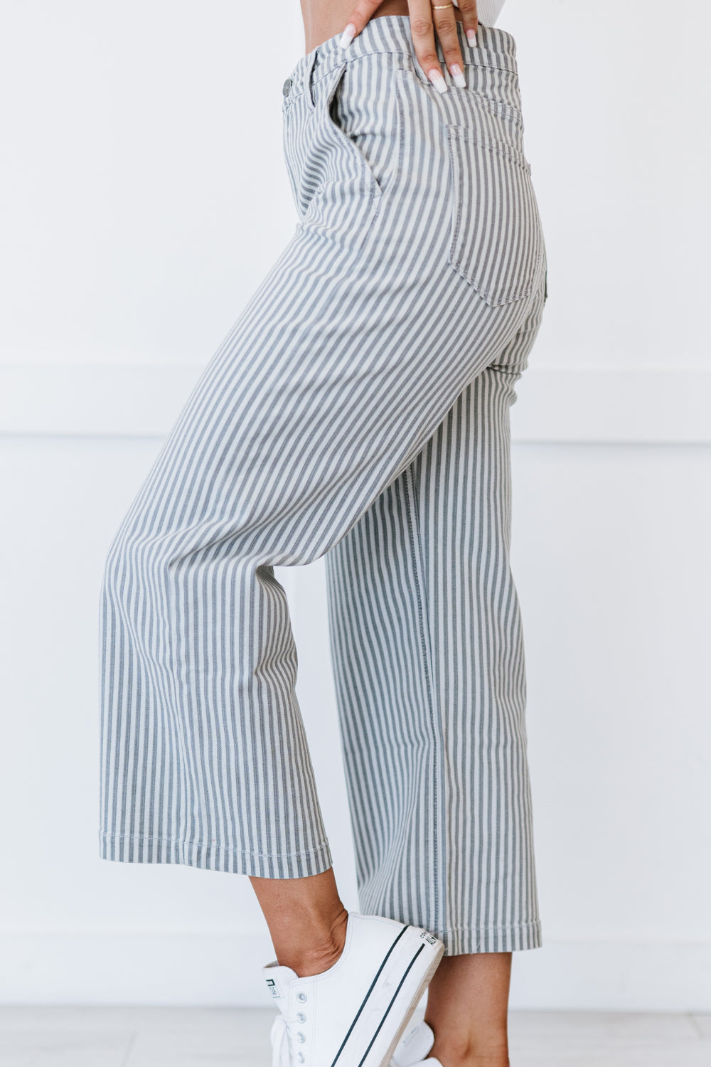 Pinstripe Wide Leg Cropped Jeans