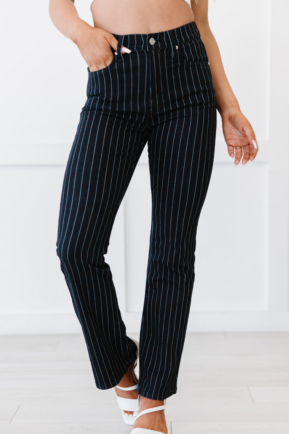 Pinstripe Petite Bootcut Jeans