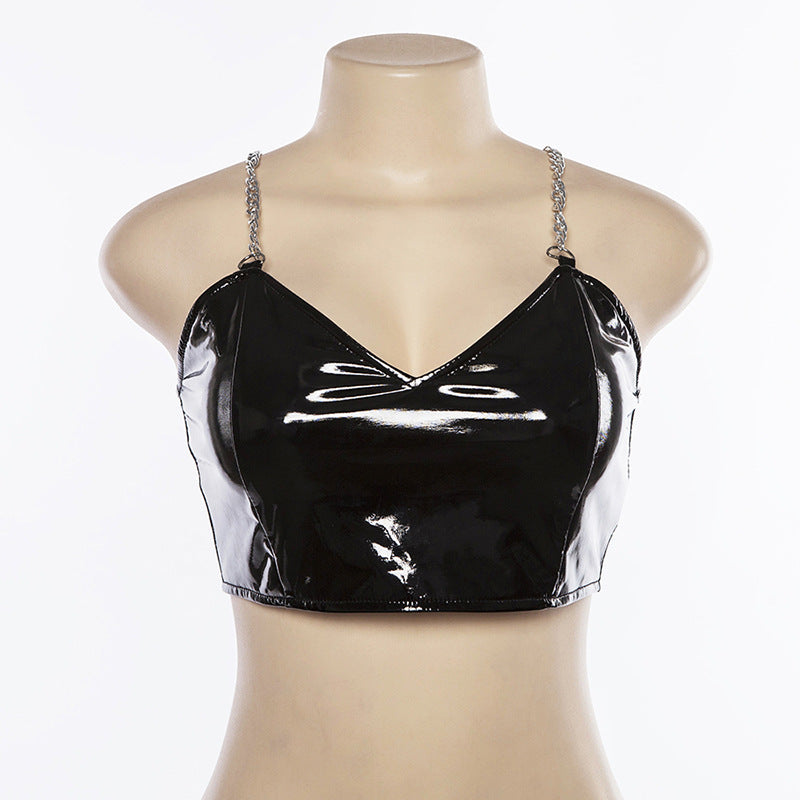 V-Neck Low Cut Chain Strap Crop Top