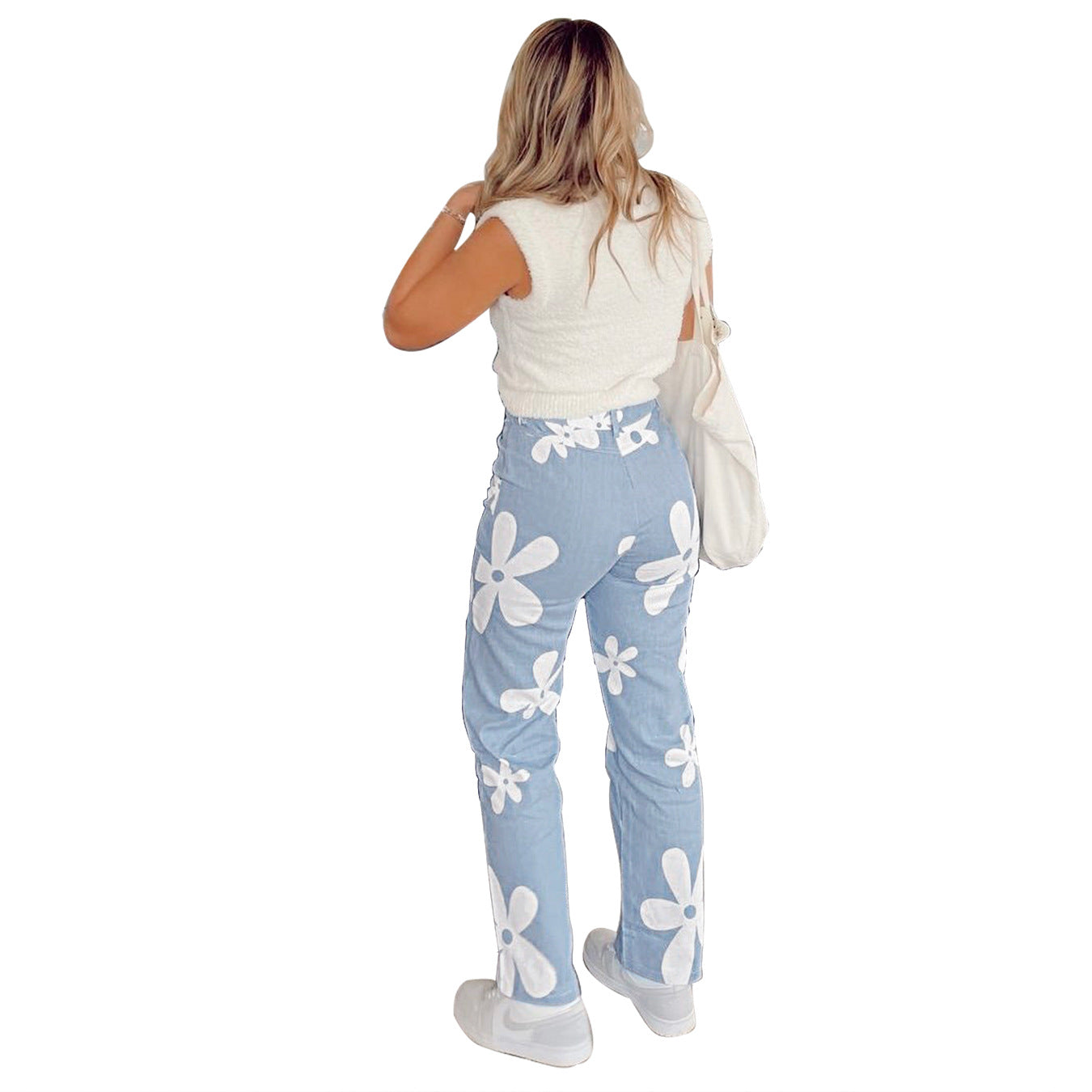 White Flower Accent Denim Jeans