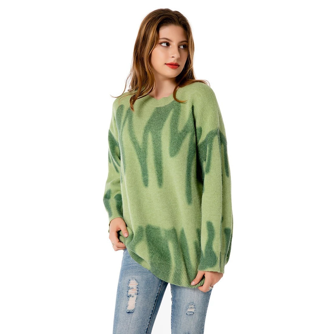 Tye-Dye Round Neck Long Sleeve Pullover Sweater