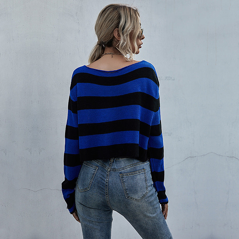 Distressed Pullover Cropped Sweater