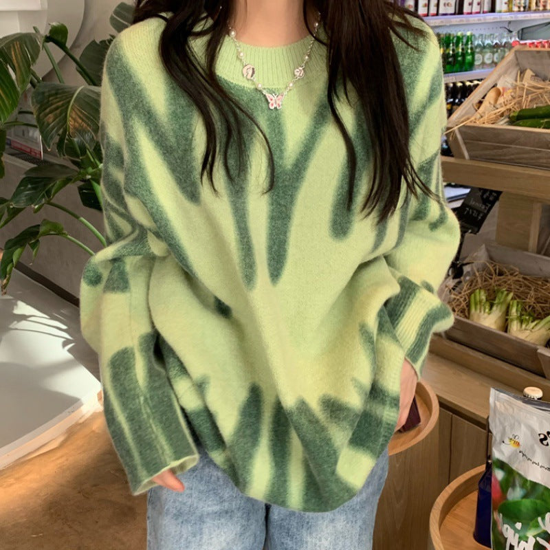 Tye-Dye Round Neck Long Sleeve Pullover Sweater