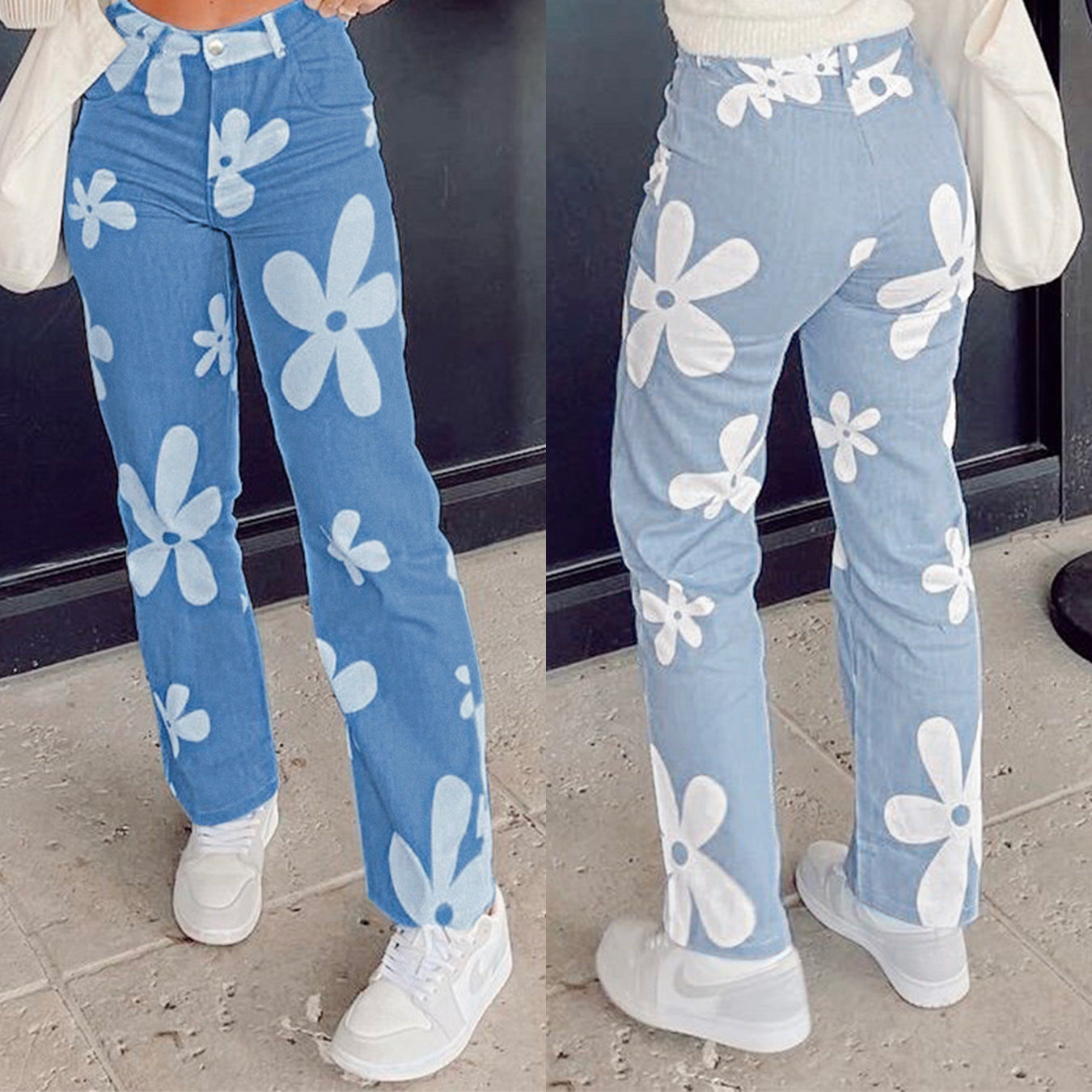 White Flower Accent Denim Jeans