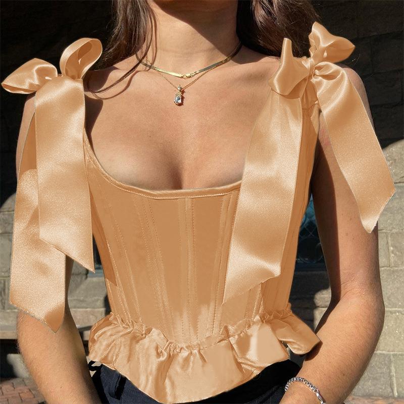 Ribbed Corset Bow Tie Sleeves