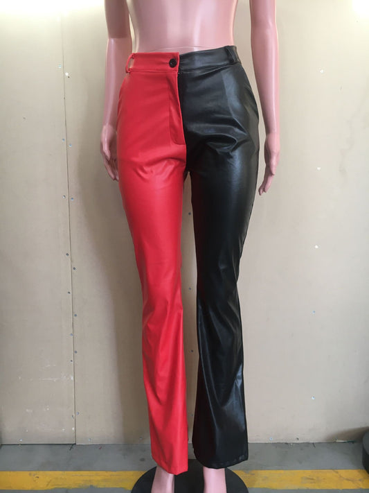 Red and Black Split Leather Pants