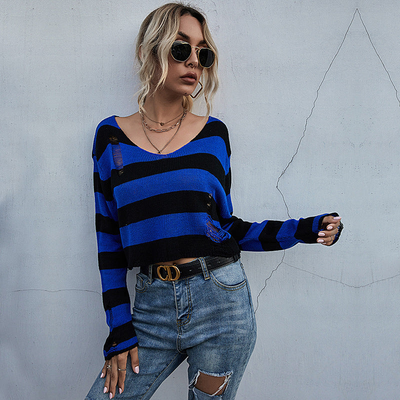 Distressed Pullover Cropped Sweater