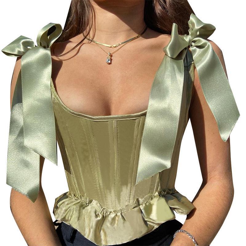 Ribbed Corset Bow Tie Sleeves