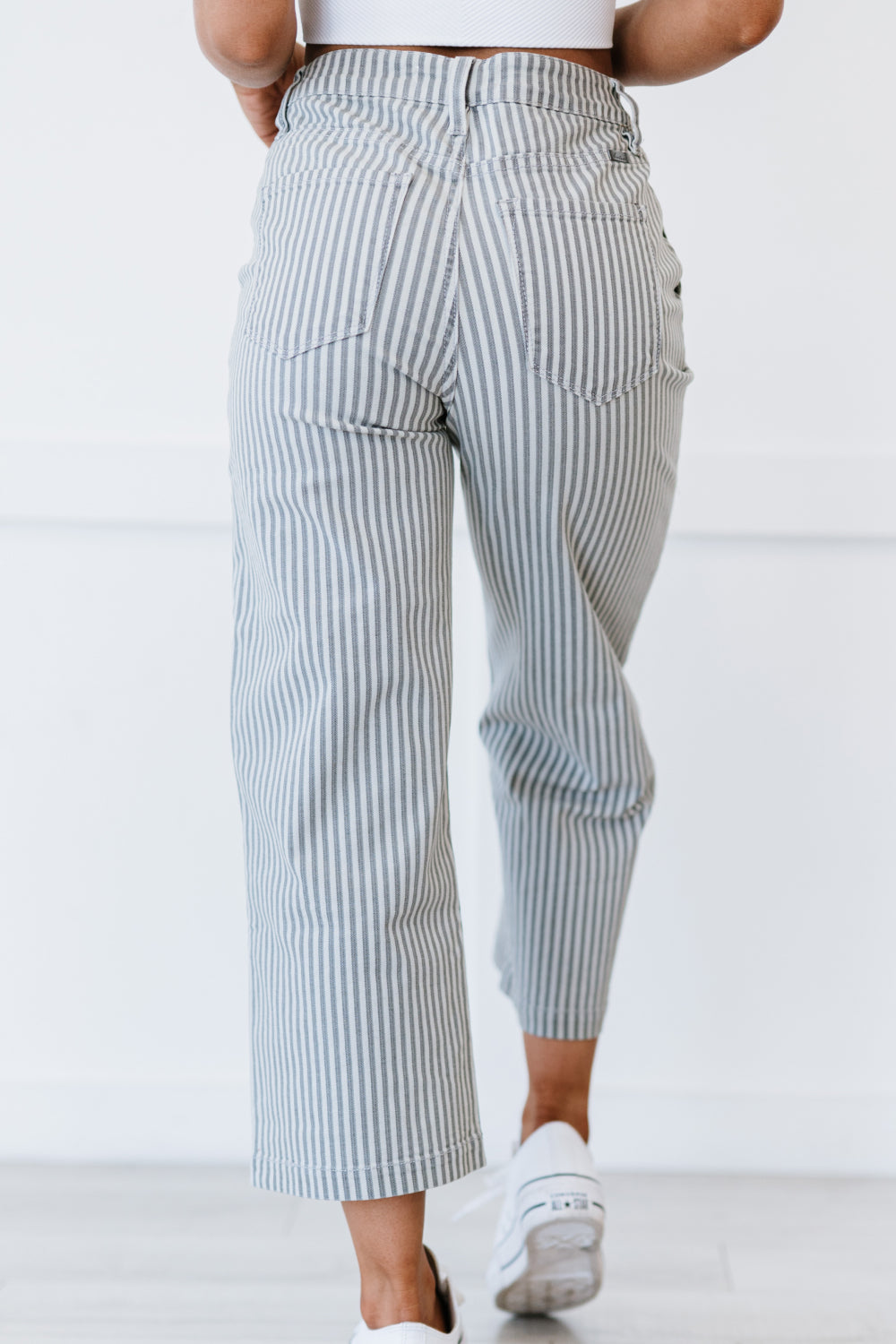 Pinstripe Wide Leg Cropped Jeans