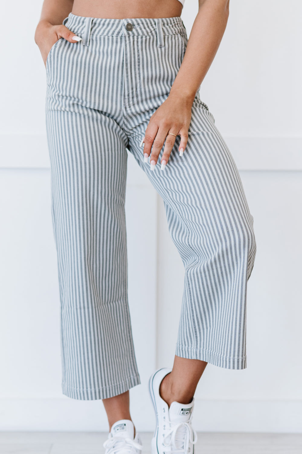 Pinstripe Wide Leg Cropped Jeans