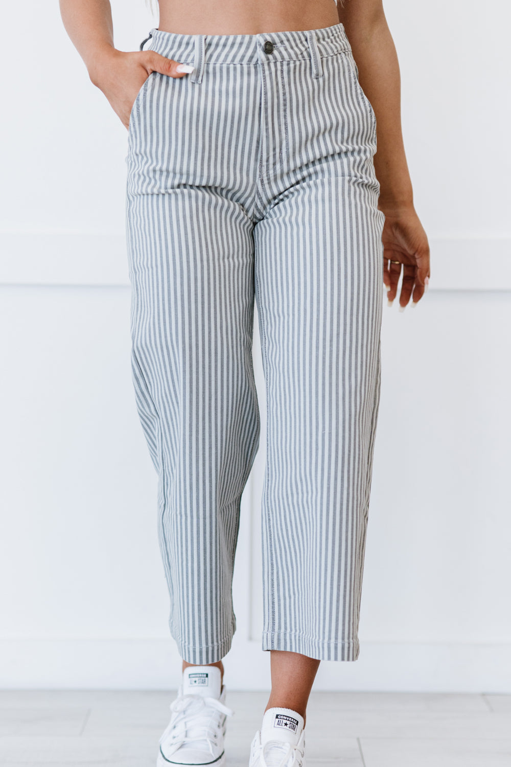 Pinstripe Wide Leg Cropped Jeans