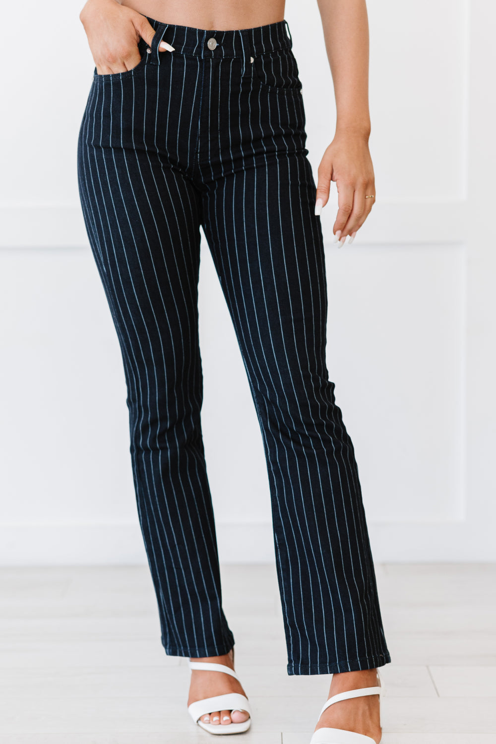 Pinstripe Petite Bootcut Jeans