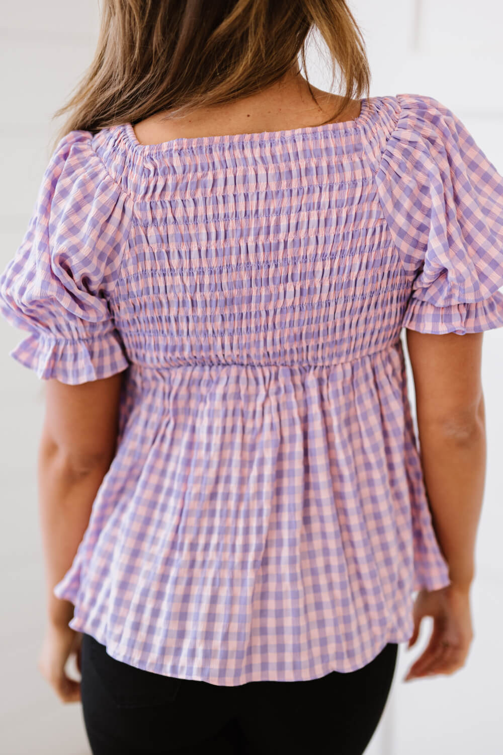 Purple Plaid Smocked Babydoll Top